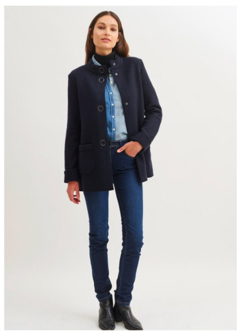 Saint James Veste MORBIER en laine bouillie Navy